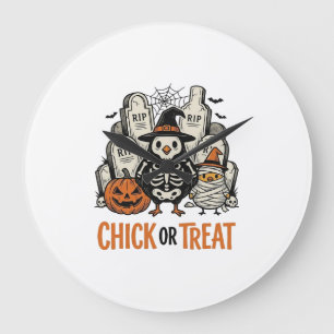 Reloj Redondo Grande Pollito Divertido O Truco Halloween Gallina Gráfic