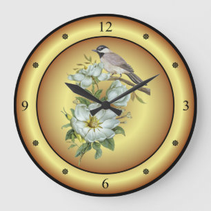 Reloj Redondo Grande Pollo con tapa negra ~ Flor magnolia blanca ~
