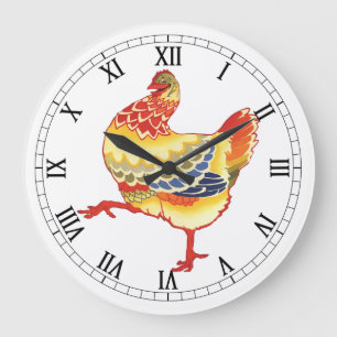 Reloj Redondo Grande Pollo de granja colorido vintage