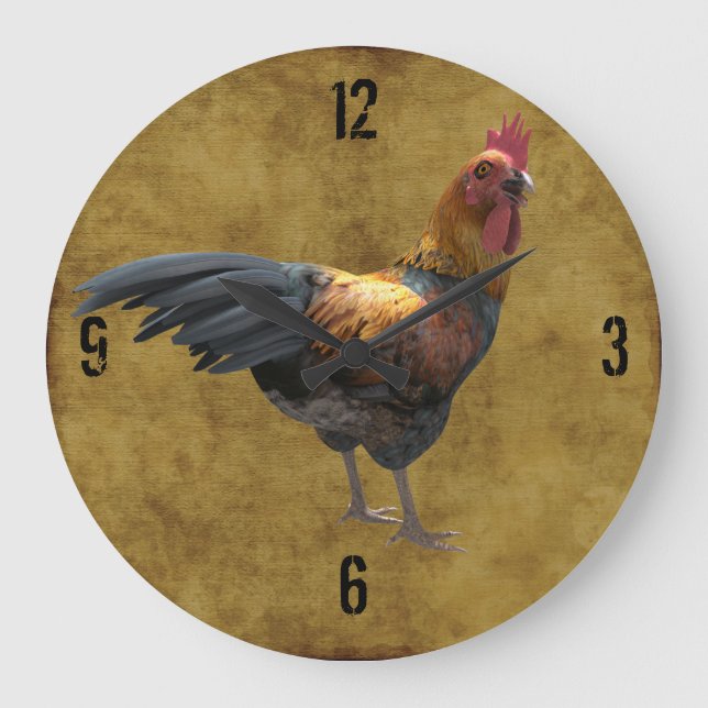 Reloj Redondo Grande Pollo de granja Rooster Rústico Estilo de patio de (Anverso)