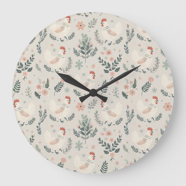 Reloj Redondo Grande Pollo en el jardín (Anverso)