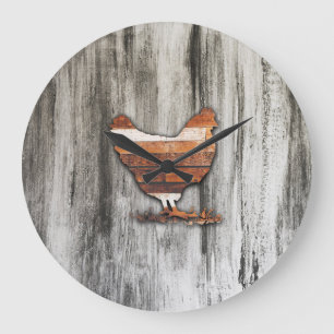 Reloj Redondo Grande Pollo Rústico (Marrón)