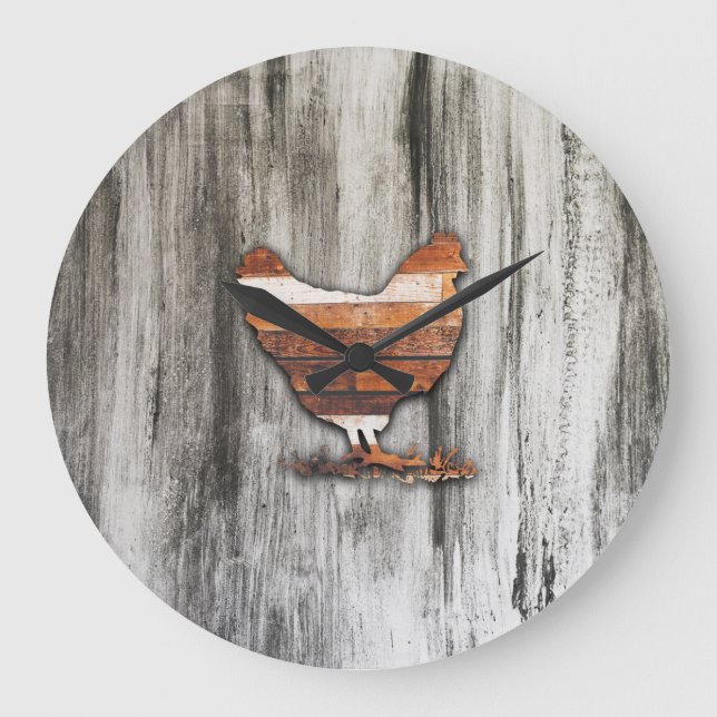 Reloj Redondo Grande Pollo Rústico (Marrón) (Anverso)
