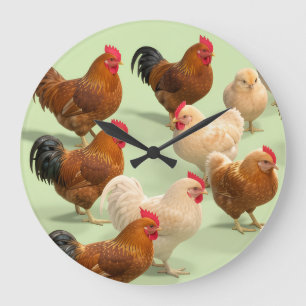 Reloj Redondo Grande Pollo sobre fondo verde claro