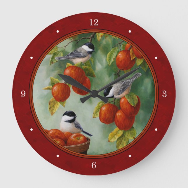 Reloj Redondo Grande Pollos de Apple Cosecha Rojo (Anverso)
