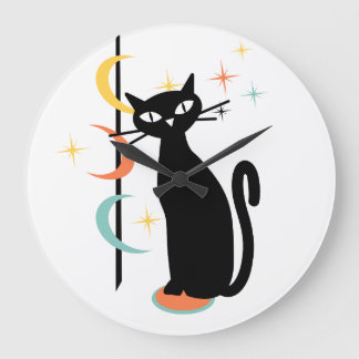 Reloj Redondo Grande Polo de gato atómico de mediados del siglo con rel