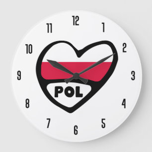 Reloj Redondo Grande Polonia Código de país Corazón de bandera de POL