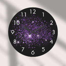 Reloj Redondo Grande Polvo de purpurina púrpura negro