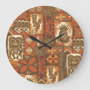 Reloj Redondo Grande Pomaika’i Tiki Hawaii Vintage Tapa