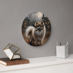 Reloj Redondo Grande Pomerania de Halloween de Terror