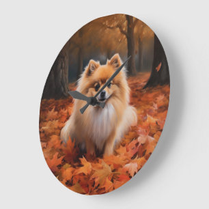 Reloj Redondo Grande Pomerania en otoño las hojas caídas inspiran