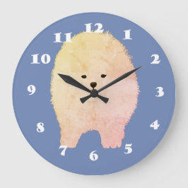 Reloj Redondo Grande Pomeranian Dog, Fluffy Pet Wall Clock
