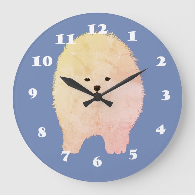 Reloj Redondo Grande Pomeranian Dog, Fluffy Pet Wall Clock (Anverso)