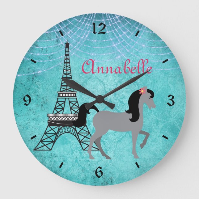 Reloj Redondo Grande Pony personalizado de París Oh La Gray Horse (Anverso)