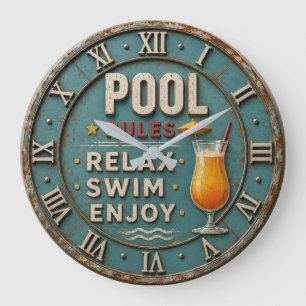 Reloj Redondo Grande Pool Rules Swimming Decor