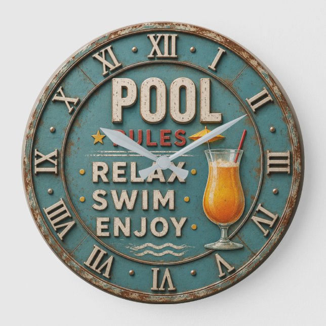 Reloj Redondo Grande Pool Rules Swimming  Decor  (Anverso)