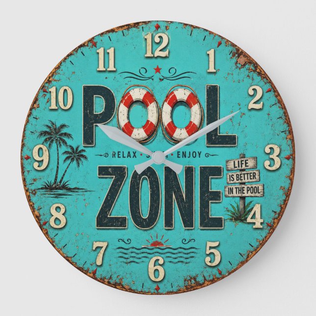 Reloj Redondo Grande Pool Zone Vintage Poolside (Anverso)