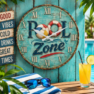 Reloj Redondo Grande Pool Zone Vintage Poolside Beach House