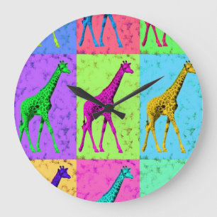 Reloj Redondo Grande Pop Art Popart Walking Giraffe Multi-Color