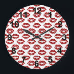 Reloj Redondo Grande Pop Art: Red Lipstick Kisses<br><div class="desc">Pop Art: Red Lipstick Kisses  
 A pop art pattern with red lipstick kisses.  
 2013 ©FantabulousPatterns All rights reserved</div>