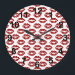 Reloj Redondo Grande Pop Art: Red Lipstick Kisses<br><div class="desc">Pop Art: Red Lipstick Kisses  
 A pop art pattern with red lipstick kisses.  
 2013 ©FantabulousPatterns All rights reserved</div>