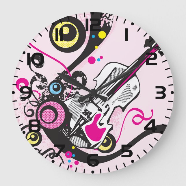 Reloj Redondo Grande Pop Art Violin Abstract Musical Punk Rock (Anverso)