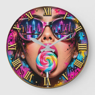 Reloj Redondo Grande Pop City Lollipop Colorful Woman Portrait