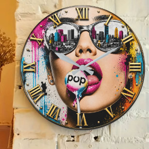 Reloj Redondo Grande Pop Lollipop Luxury Fashion Pop Art Woman Portrait