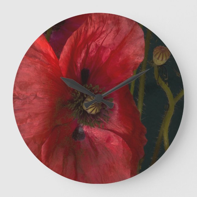 Reloj Redondo Grande Poppies rojos en negro (Anverso)