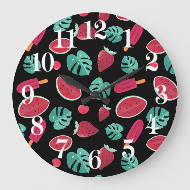 Reloj Redondo Grande Popsicle, Cherry, Strawberry & Watermelon Leaves (Anverso)