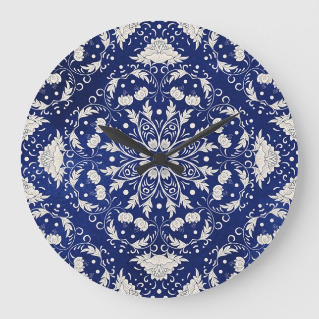 Reloj Redondo Grande Porcelana china: Floral azul acuarela (Anverso)