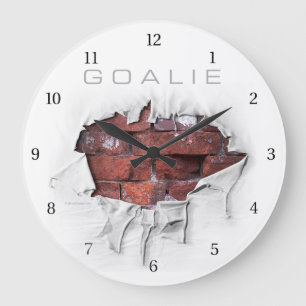 Reloj Redondo Grande Portero rasgado de la pared de ladrillo (hockey)