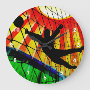 Reloj Redondo Grande Portero, red y hierba del fútbol