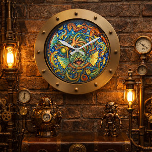Reloj Redondo Grande Porthole de Submarino Steampunk Criaturas Submarin