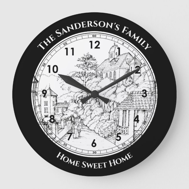 Reloj Redondo Grande Portmeirion North Wales Pen y Esbozo de tinta (Anverso)