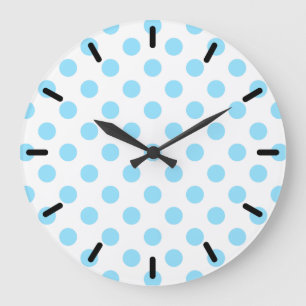 Reloj Redondo Grande Pos de polka azul y blanco