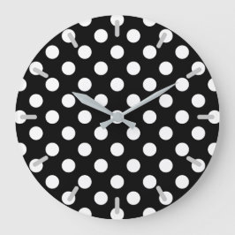Reloj Redondo Grande Pos de polka blanco sobre negro