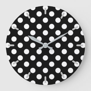 Reloj Redondo Grande Pos de polka blanco sobre negro