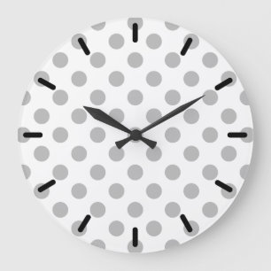 Reloj Redondo Grande Pos de polka gris sobre blanco