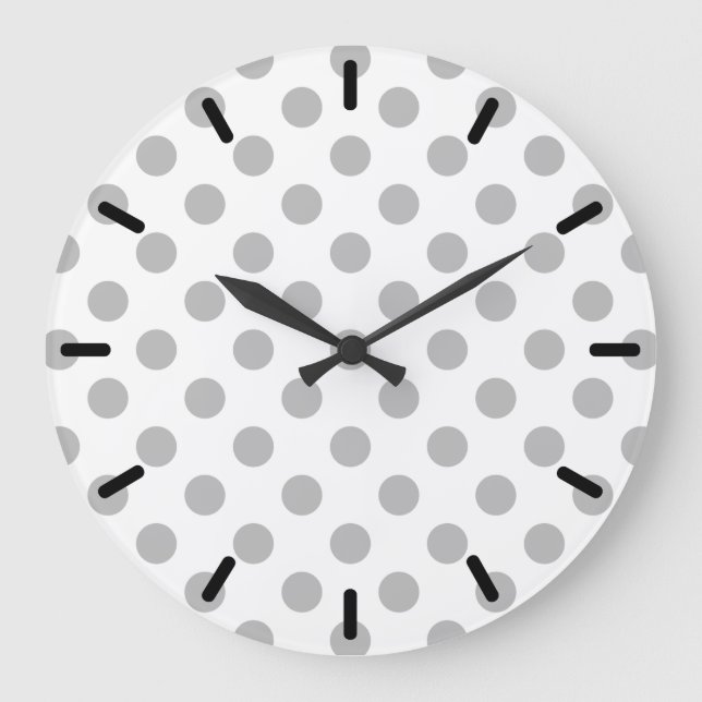 Reloj Redondo Grande Pos de polka gris sobre blanco (Anverso)
