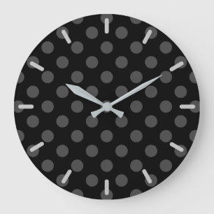 Reloj Redondo Grande Pos de polka gris sobre negro