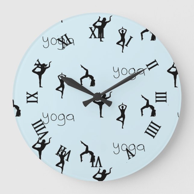 Reloj Redondo Grande poses de yoga en azul (Anverso)