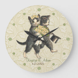 Reloj Redondo Grande Posh Cats Boda Ivory