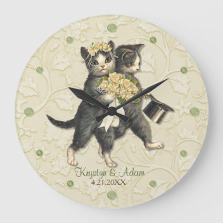 Reloj Redondo Grande Posh Cats Boda Ivory