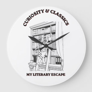Reloj Redondo Grande Póster de arte estético de bibliotecaria con gato
