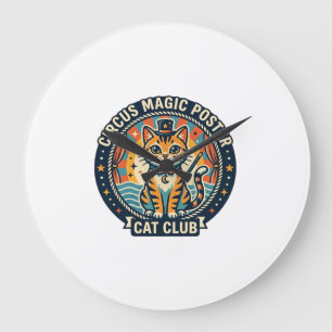 Reloj Redondo Grande Póster de Magia de Circo Gato Diseño de Gatito Lin