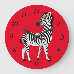 Reloj Redondo Grande Poster de perfil de cebra animada