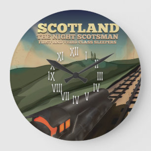 Reloj Redondo Grande Póster de viaje de locomotora de Escocia