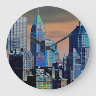 Reloj Redondo Grande Poster del distrito financiero en el bajo Manhatt