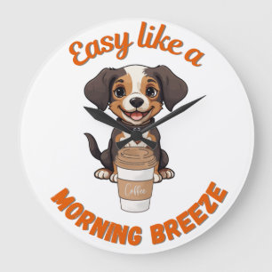 Reloj Redondo Grande Poster imprimible de perro con café Lover
